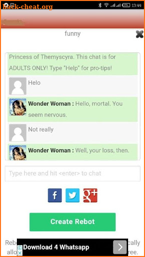 WonderWoman Chat App screenshot