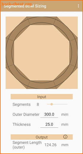 Woodturning Segment Calculator screenshot