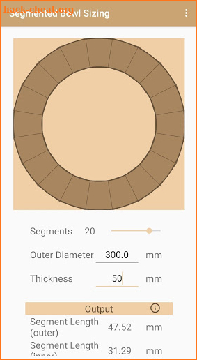 Woodturning Segment Calculator screenshot