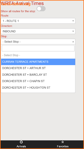 Worcester WRTA Bus Tracker screenshot