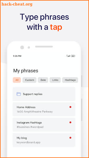 WordPad - Template phrase keyboard screenshot