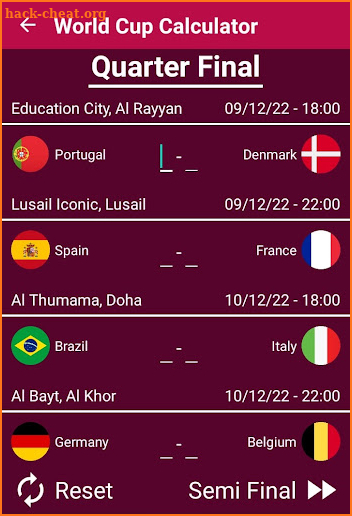 World Cup 2022 - Bracket - Calculator (Qatar) screenshot