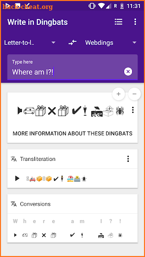 Write in Dingbats: Wingdings translator & keyboard screenshot
