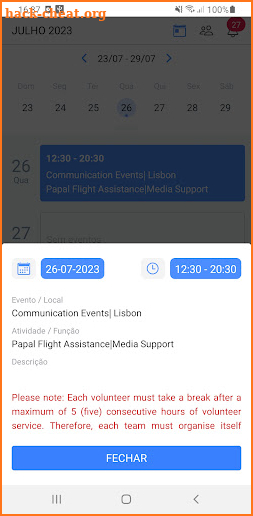 WYD Volunteer Schedule screenshot