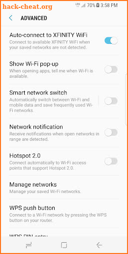 XFINITY WiFi Settings screenshot