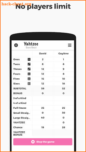 Yahtzee Score Sheet screenshot