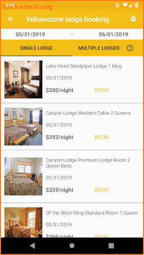 Yellowstone Lodge Booking screenshot