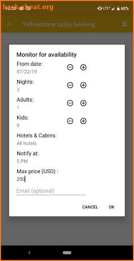 Yellowstone Lodge Booking screenshot