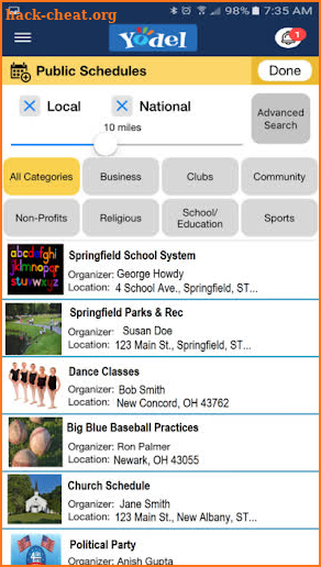 Yodel Family and Community Calendar screenshot