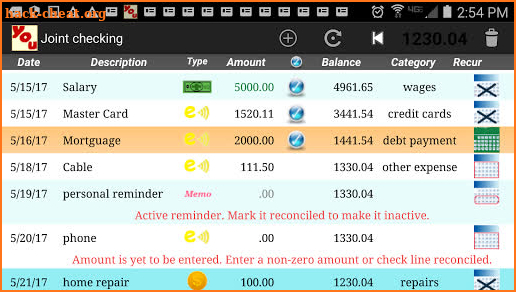 Your Accounts Checkbook screenshot