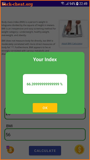 Your BMI screenshot