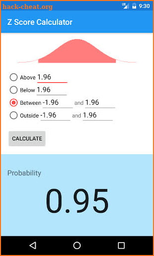 Z Score (Z Table) Calculator screenshot