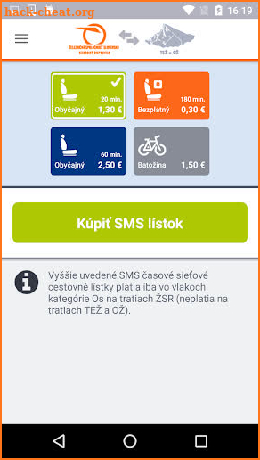 ZSSK SMS lístok screenshot