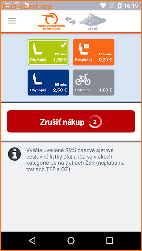 ZSSK SMS lístok screenshot