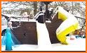Girl on a sled. Snow slides. related image