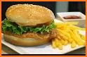 School Lunch Food - Burger, Popcorn Chicken & Milk related image