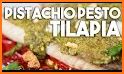 Salmon with olive pistachio tapenade and tomatoes related image